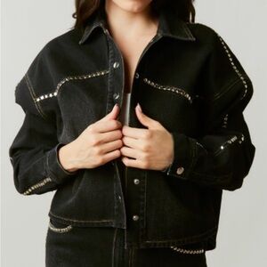 Peach Love California Black Studded Denim Jacket